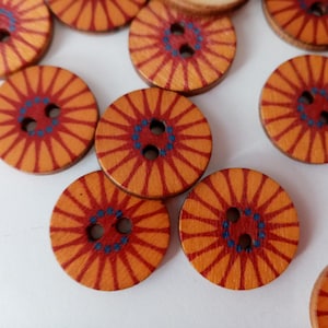 Orange Wheel Buttons 20mm Ethnic Tribal Style Orange and Red Wood Sewing Buttons for Clothing and Crafts