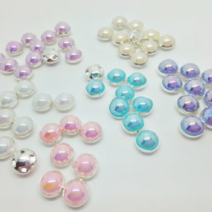 10 Pearl Shank Buttons 8mm Silver Metal Shank Pearls White Cream Pink Purple Turquoise Blue Lilac Small ABS Pearl Buttons