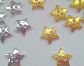 10 Gold or Silver Star Buttons 13mm (1/2 inch) Acrylic Stars Sewing Buttons American Flag Buttons Clothing Embellishments