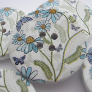 4 Blue Wild Flowers Buttons 30mm (1 1/8") Large Floral Spring Flowers Sewing Focal Buttons for Knitting Crafts Clothing Accessories