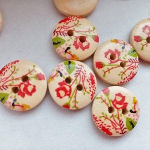 10 Red Rose Flower Buttons 15mm  5/8in Wood Floral Buttons for Women and Girls Clothing Buttons Sewing Notions