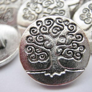 10 Tree of Life Metal Shank Buttons 15mm (5/8") Silver Tree Carved Buttons Knitting Sewing Clothes Accessories