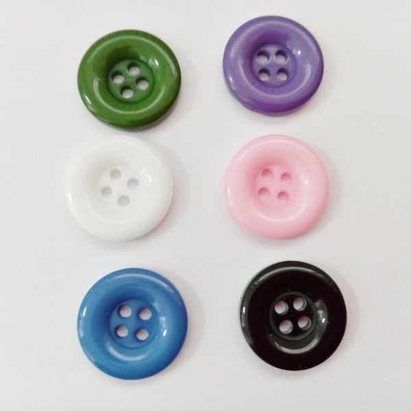 10 Resin Sewing Buttons 18mm 3/4in Black Blue Green Pink Purple White Clothing Buttons