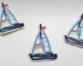 3 Small Blue Sailboat Patches Appliques Iron On  45mm  Beach Yacht Patches Nautical Boat Patch for Boys Summer Clothes Embellishments