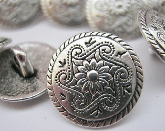 10 Silver Flower Metal Shank Buttons 15mm Silver Coat Jacket Buttons Knitting Sewing Clothes Accessories