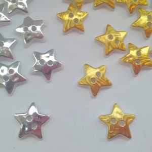 10 Gold or Silver Star Buttons 13mm (1/2 inch) Acrylic Stars Sewing Buttons American Flag Buttons Clothing Embellishments