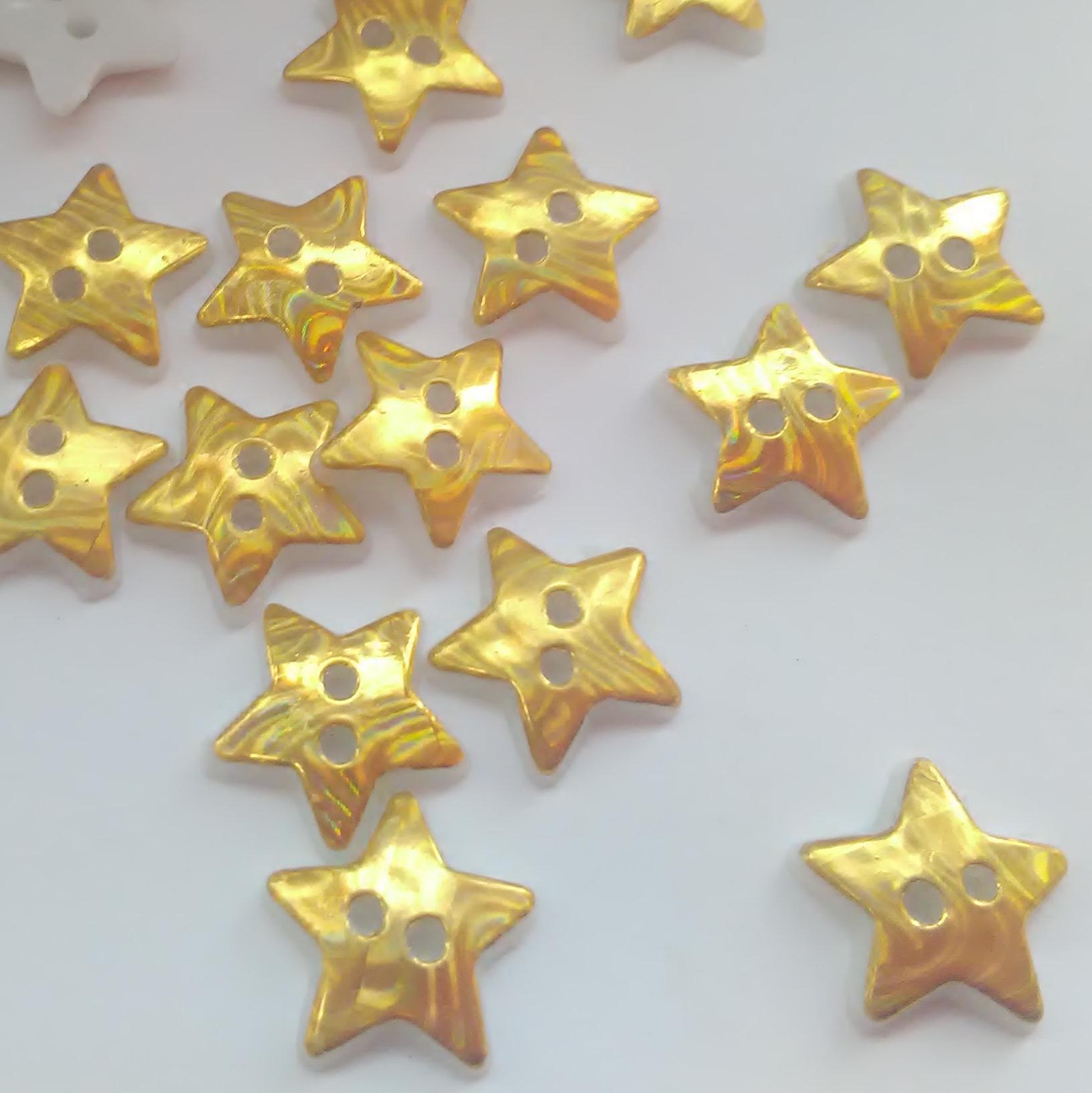 10 Gold or Silver Star Buttons 13mm (1/2 Inch) Acrylic Stars Sewing ...