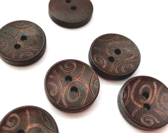 10 Etched Brown Buttons 18mm (3/4) Swirl Design Brown Sewing Buttons for  Knitwear, Clothes and Accessories