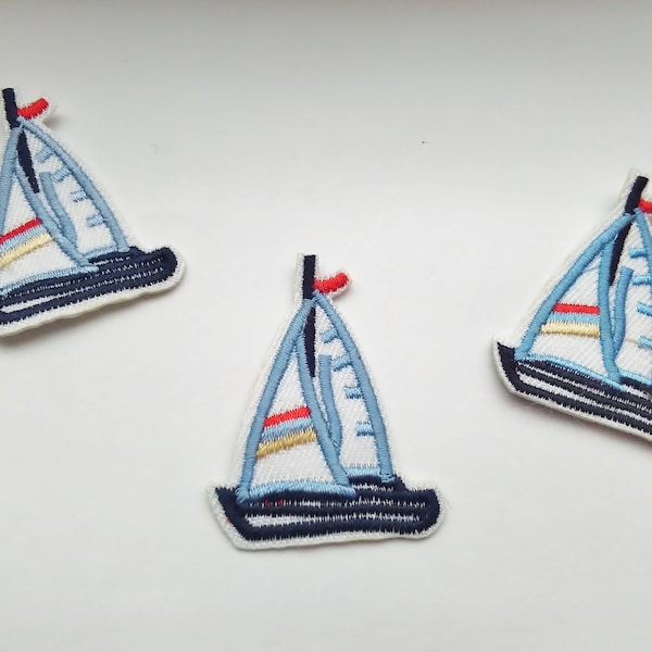 3 Small Blue Sailboat Patches Appliques Iron On  45mm  Beach Yacht Patches Nautical Boat Patch for Boys Summer Clothes Embellishments