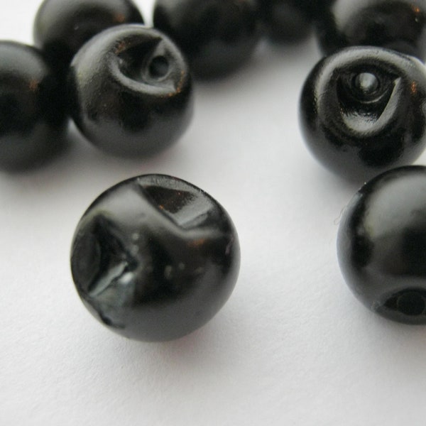 10 Black Pearl Buttons 8mm or 10mm Sideways Shank Resin Faux Pearls Sewing Buttons