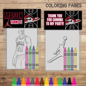 Jordan Mini Coloring Pages and Crayons, Jordan Birthday Party Favors, Jordan Party Supplies, Jordan Coloring Book, Jump Man, Jump man party