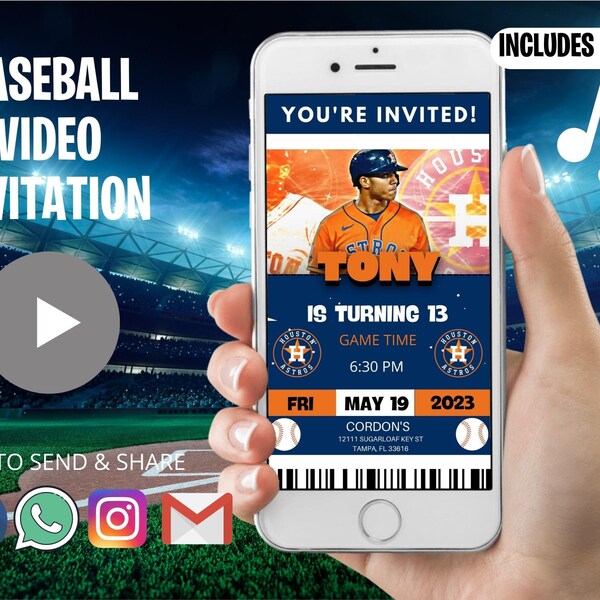 Baseball Birthday Invitation, Baseball Video Invitation, Baseball Invitation, Custom Video Invitation, Baseball Birthday, Baseball Party