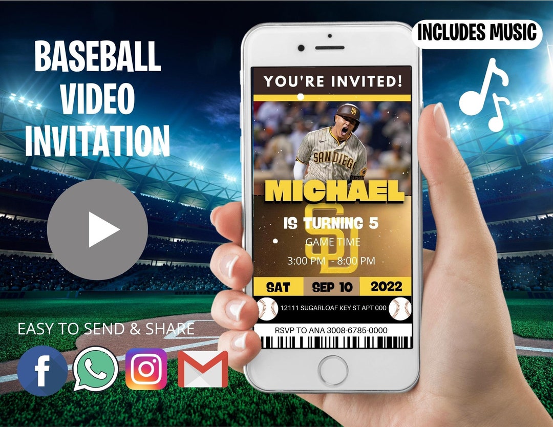 Baseball Birthday Invitation Baseball Video Invitation - Etsy