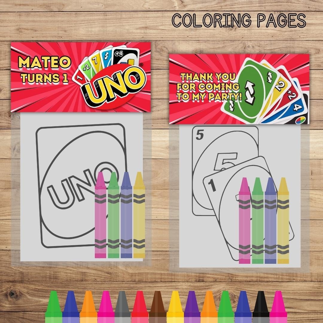 Uno Mini Coloring Pages and Crayons Uno Birthday Party Favors