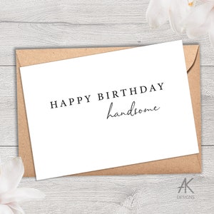 Digitale Instant Download Happy Birthday knappe kaart, digitale Happy Birthday Card, zwart-wit downloadbare kaart, verjaardagskaart voor hem