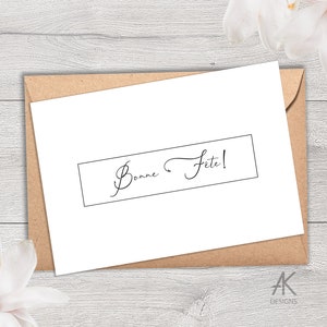 Set of 3 Bonne Fete carte de voeux, French Birthday card, Happy Birthday card in French, Elegant black and white card in French