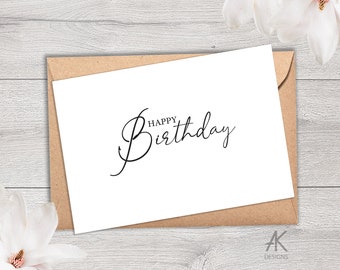 Digital Instant Download Happy Birthday Card, Elegant Printable Birthday Card, Easy To Print Birthday Card, Black and white printable card