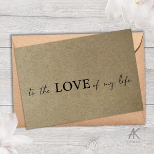 To the Love of my Life Card on ECO Kraft,Environmental Kraft Paper,Birthday Card for him,Burlap,Brown Recycled Rustic,Wedding Card for Him