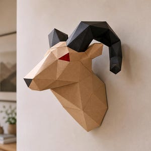 Trophée tête de bélier en papier à faire soi-même, sculpture low poly (PDF)