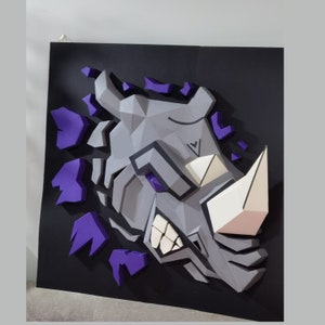 DIY Papercraft Rhino wall art,3d wall art,Rhino wall trophy,lowpoly rhino art,lowpoly papercraft,Printable rhino template,Angry rhino model