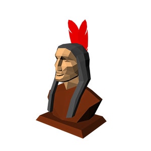 DIY Papercraft INDIAN sculpture,Indian Bust,3d papercraft,Red Indian sculpture,Nomad bust,Tribal sculpture,Home decor,3d wall art,Bust svg