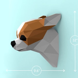 DIY Papercraft Chihuahua Trophy,Lowpoly dog,Papercraft dog trophy,Dog Statue,Printable dog pattern,Dog svg,Papercraft wall trophy,3d dog