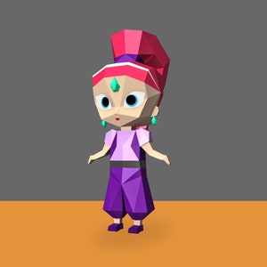 DIY Papercraft Toon girl character, papaercraft girl sculpture, Arabin girl, toon girl dxf, pepakura templates, fairy tale character