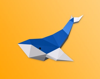 DIY Papercraft Lowpoly Whale Model (pdf, eps, dxf & png files)