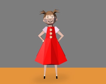 DIY Papercraft Toon girl character, papaercraft girl sculpture, cartoon character, toon girldxf, pepakura templates, 3d origami papercraft