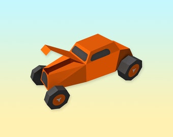 DIY Papercraft Hot Rod Car Model, 3D Printable (PDF, DXF)