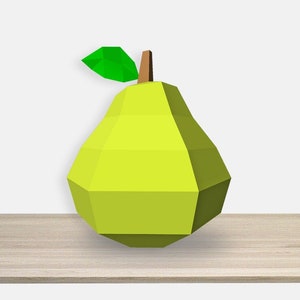 DIY Papercraft pear,lowpoly fruit,3d pear model,printable pear,origami fruit,origami pear,pepakura templates,cnc vector,pear png,pear dxf