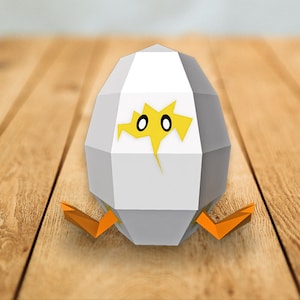 DIY Papercraft Chick in hatched egg,papercraft chicken,lowpoly egg,easter eggs favor,Papercraft model,Baby Chicken,3d crafts,easter favours
