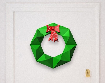 DIY Papercraft Christmas Wreath for front door,Wreath decor,Christmas decorations,Christmas ornament,Lowpoly Wreath,3d paper art,3d Crafts