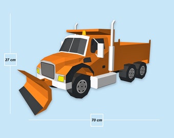 DIY Papercraft Snowplow Truck, Lowpoly Model (pdf, svg, dxf, eps)