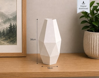 Jarrón de flores de papel para manualidades, diseño geométrico de baja poli (archivos digitales)