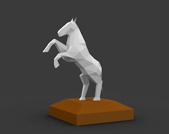 DIY Papercraft Horse Trophy, 3D Sculpture Template (pdf, svg, dxf, eps)