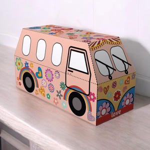 DIY Papercraft floral camper favor, Caravan RV camping van, Caravan gifts, Caravan favor, Van favour, Car favor, Camper van favor, car favor