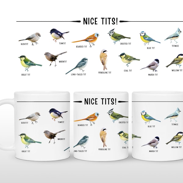 Nice Tits Bird Large Coffee Mug, Fowl Language Bird, Bird Mugs, Nice Tits Mug Funny Bird, Funny Bird Mug, Tit Bird Mugs, Tits Coffee Mug