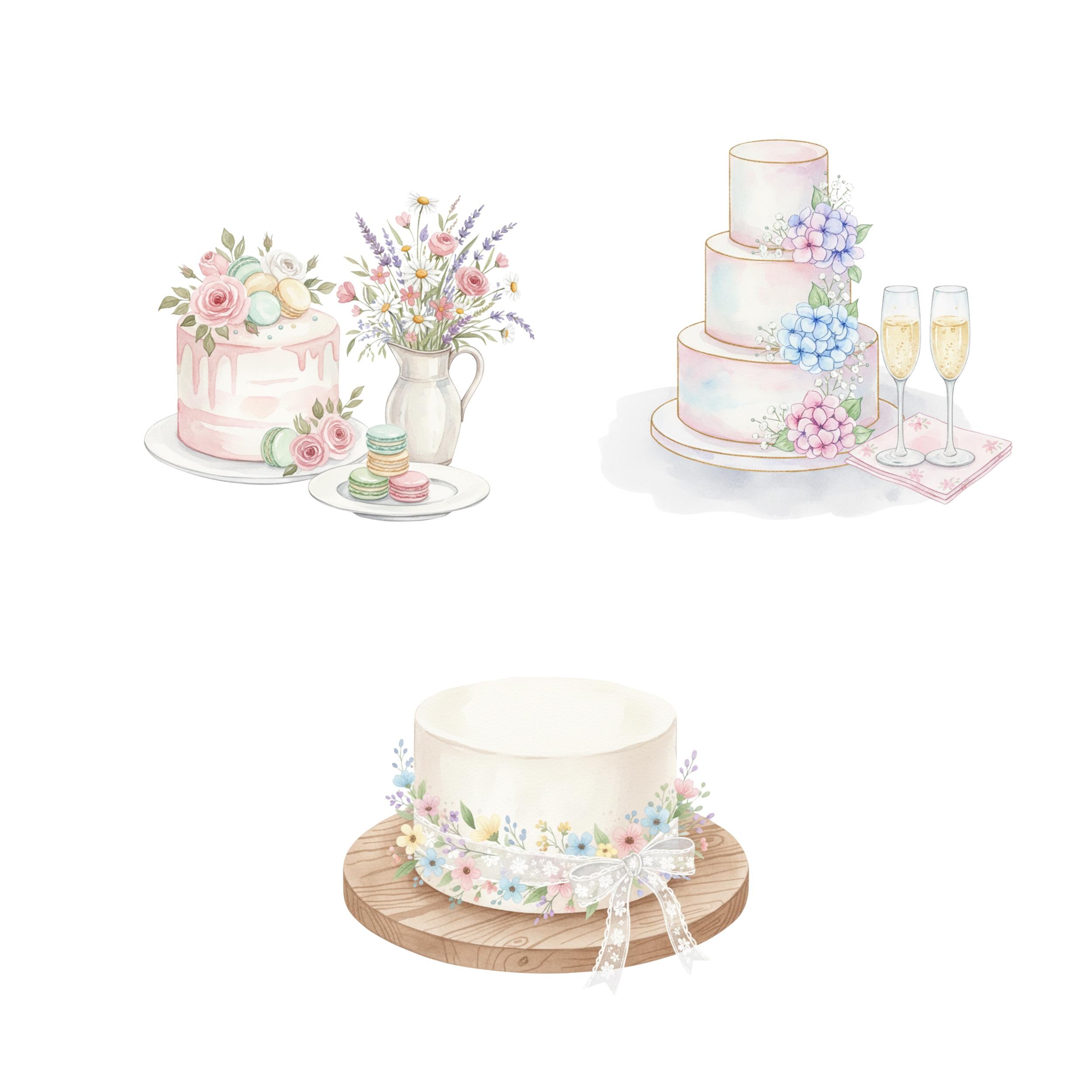 Watercolor Birthday Cake Clipart Set, Whimsical Floral Party Pngs ...