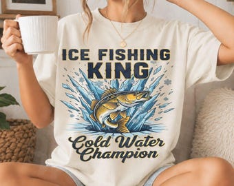 Ice Fishing King PNG: Walleye Sublimation Design (Digital Download