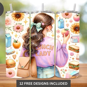 Cute Lunch Lady Tumbler Wrap, Girl 20oz Skinny Tumbler Sublimation Design, School Staff Tumbler Wrap PNG, School Lunch Sublimation