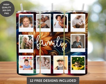 Bekerverpakking familiefotocollage: 20oz mager sublimatieontwerp beker (png)