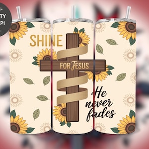 Sunflower Cross Tumbler Wrap PNG: Christian Bible Verse Sublimation Design