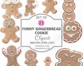 Funny Gingerbread Cookie Clipart Set: Whimsical Holiday PNG (Digital Download)