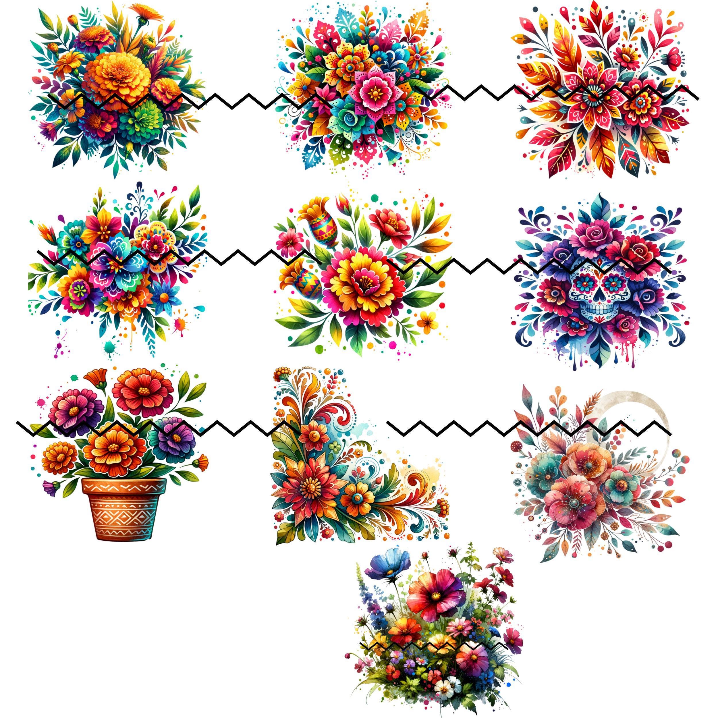 Mexican Fiesta Flowers Clipart: Watercolor PNG Bundle (digital Download ...