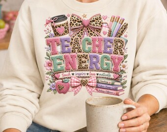 Leopard Bow Teacher Energy-shirt png, chenille Teachers-sublimatiedownload