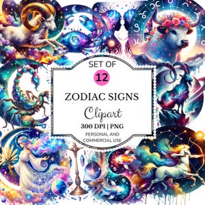 Celestial Zodiac Clipart Bundle: Mystical Astrology PNGs (Digital Download) image 1