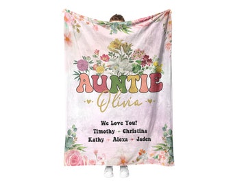 Wildflowers Blanket for Auntie with Name, Personalized Auntie Blanket, Custom Gift for Aunt, Gift For Grandparent, Christmas Birthday Gift