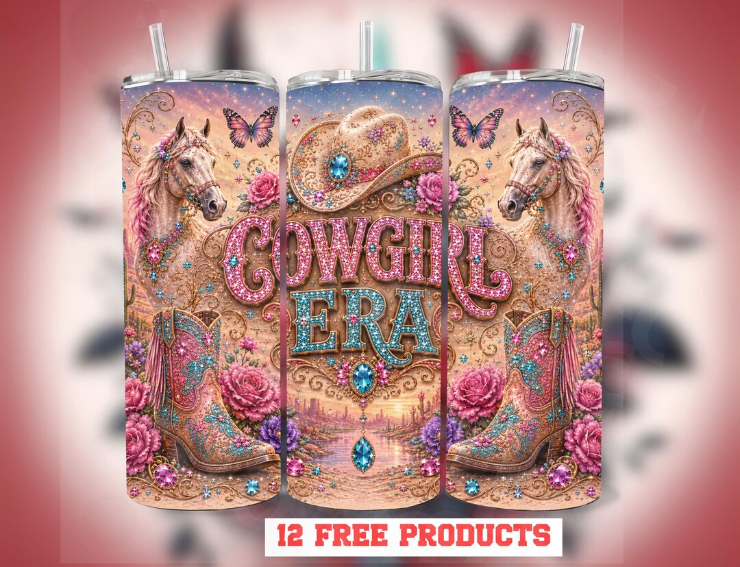 Cowgirl Era Tumbler Wrap PNG for 20oz Skinny Cups, Western Desert ...