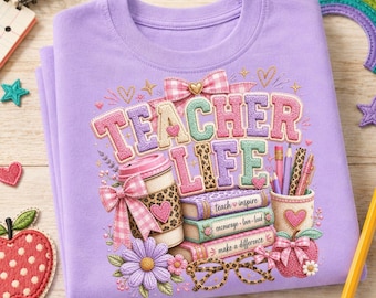 Lerarenleven, png, stijl van boetiekdocenten, coquette chenille boekenkunstwerk, shirtontwerp, sublimatiedownload